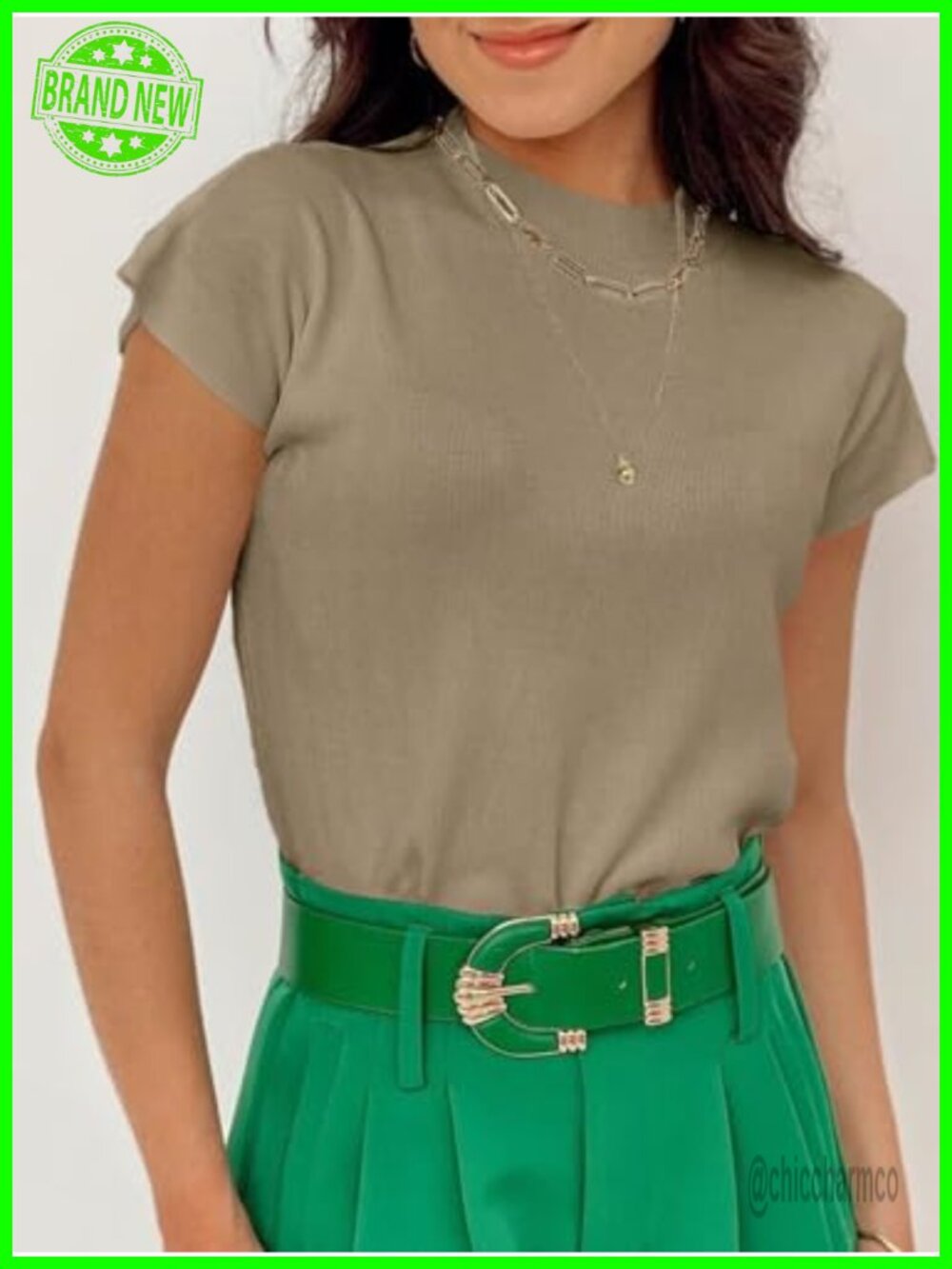 Short Sleeve Mock Neck Sweater Slim Fit Ribbed Knit Pullover Top - Picture 4 of 7